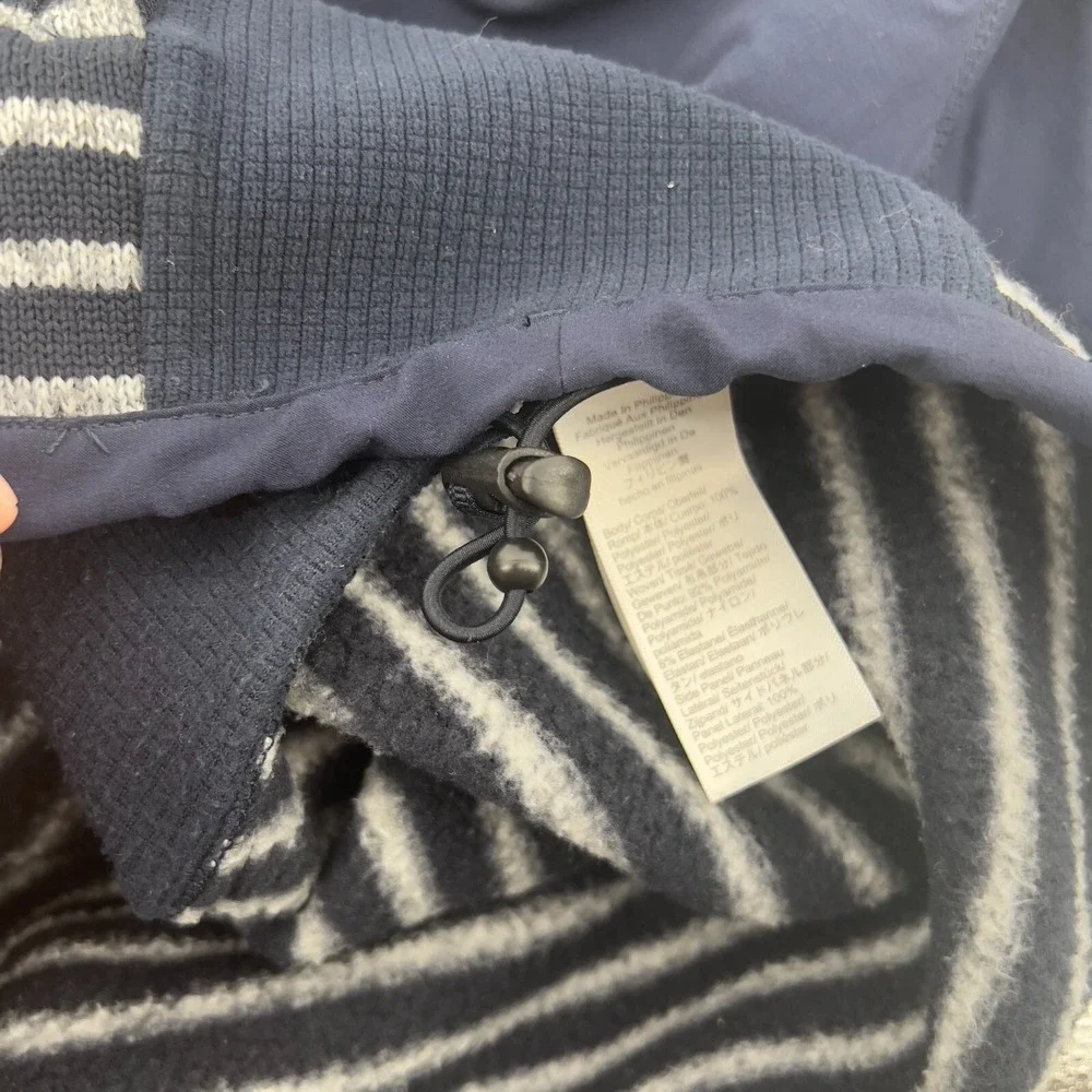 J.Crew Men L Nordic Full Zip Long Sleeve Fleece Jacket Navy Grey Striped Pockets